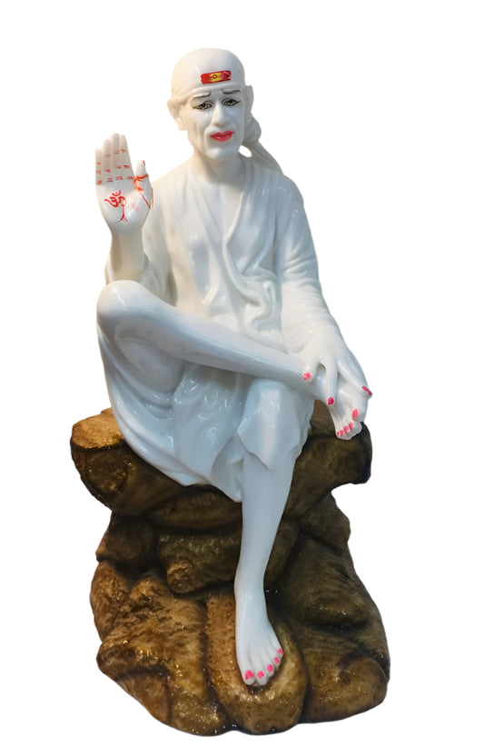 Beautiful & Colorful Statue of Sai Baba Sitting on Rock- 22.25"