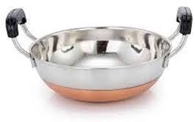 Stainless Steel copper Bottom Kadai W/Handle For Home Kitchen