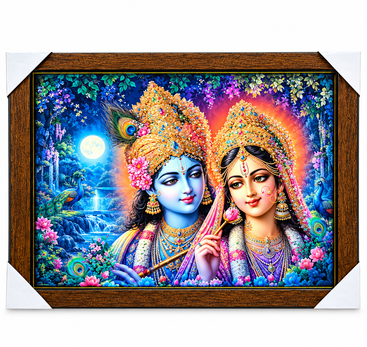 Radha Krishna Divine Vrindavan Crystal Resin Frame – 14" x 20"
