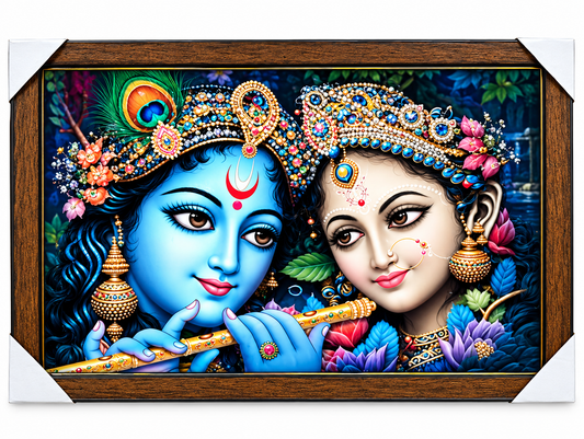 Radha Krishna Divine Love Crystal Resin Frame – 14" x 20"