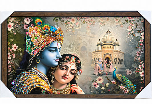 Radha Krishna Vrindavan Palace Resin Frame with Crystal Embellishments – 14" x 20"