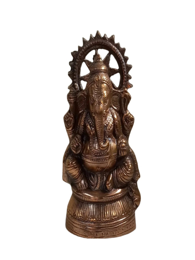 Artistic Carved Black Metal Small Ganesha Statue - 11"