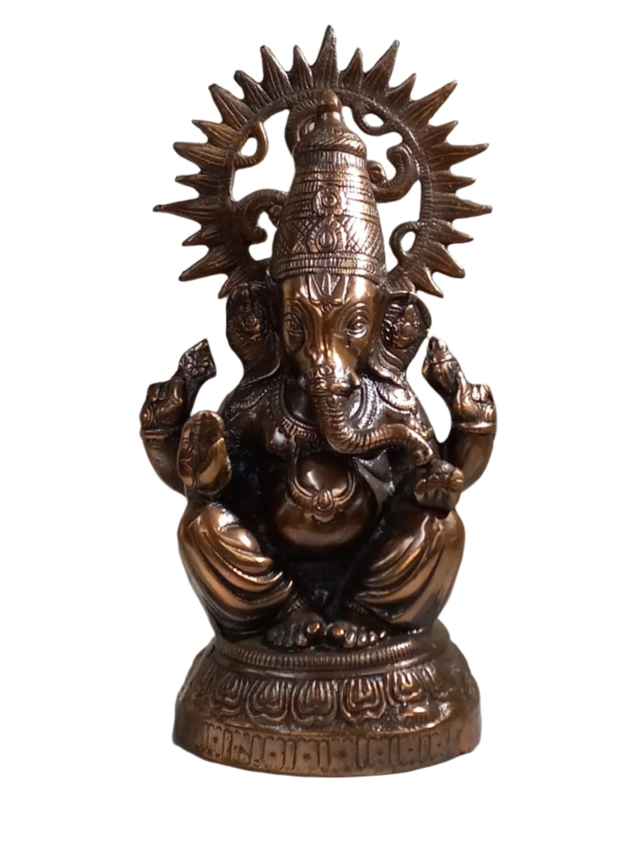 Artistic Carved Black Metal Ganesha Statue - 15.5"