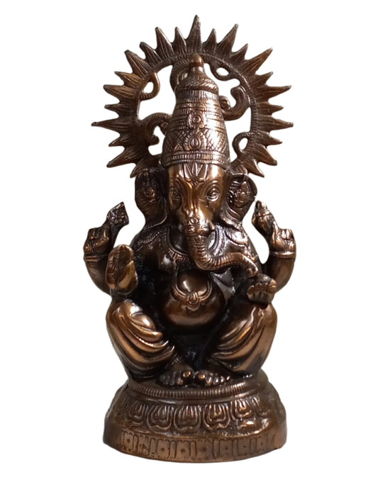 Artistic Carved Black Metal Ganesha Statue - 15.5"