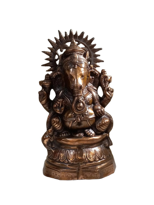 Artistic Carved Black Metal Ganesha Statue - 17"