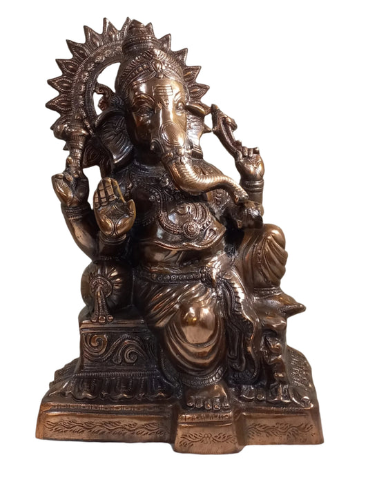 Artistic Carved Black Metal Ganesha Statue - 21" Tall
