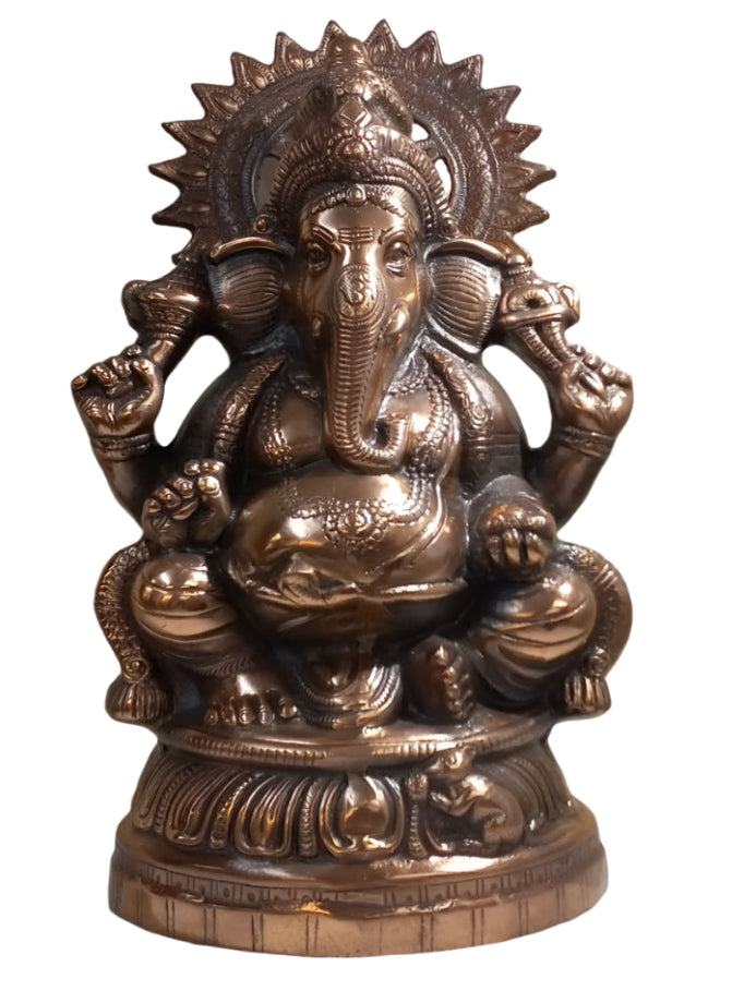 Artistic Carved Black Metal Beautiful Ganesha Statue - 21"