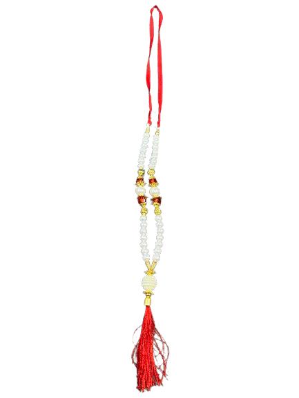 Bhakti Lehar White Red Pearl Ribbon Garland