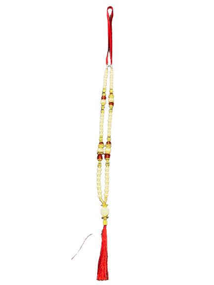 Bhakti Lehar White Golden & Red Pearl Moti Garland