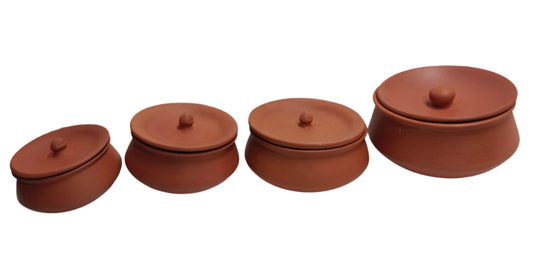 Natural Brown matt finish Earthen Clay Cooking Handi / Pot W/Lid -in 4 sizes