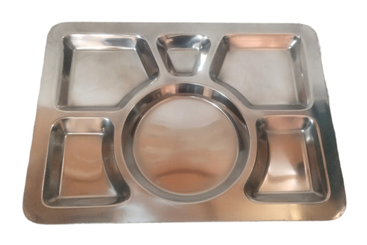 STAINLESS  STEEL RECTANGAL ROTI THALI  WITH 6 COMPARTMENT (6 compartments)