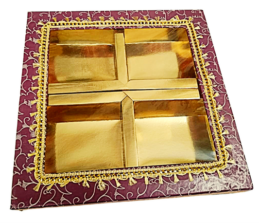 Empty DryFruit Boxes in Square Shape - 4 Compartment (maroon)