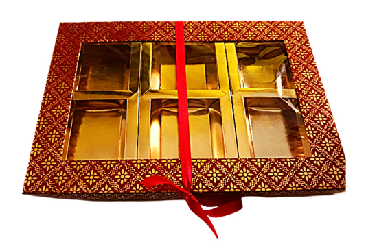 Empty Dry Fruit Boxes in Square Shape - 6 Compartment (Red)