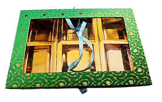 Empty DryFruit Boxes in Square Shape - 6 Compartment (Green)
