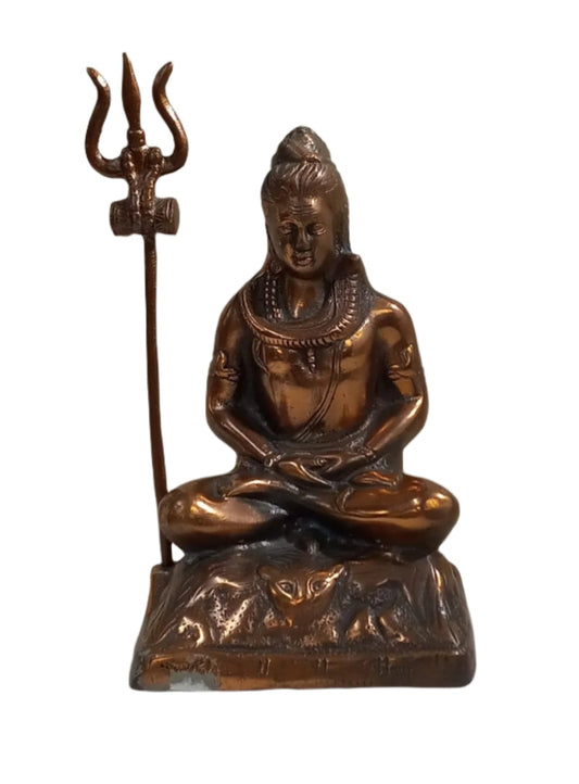 Artistic Black Metal Statue of Shankarji in Meditation Pose w/ Trishul 10"
