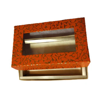 Orange-Colored Indian Sweet Boxes with 2 Compartments - 1/4 Kg Size - Outer: 7" x 4.5" x 1.75", Inner: 6.75" x 4.25" x 1.51"