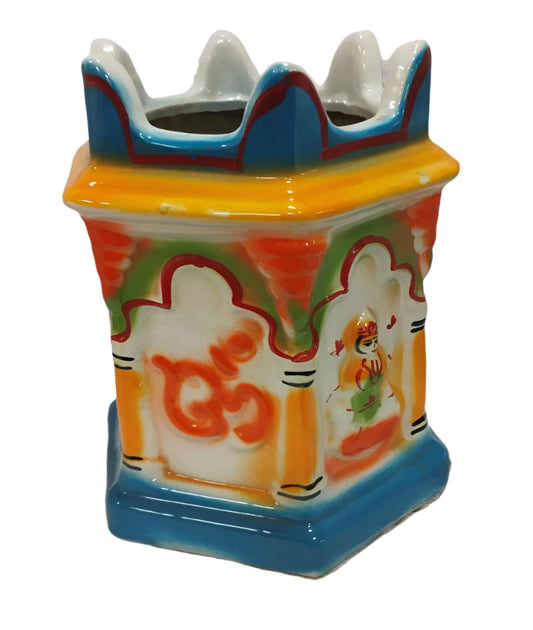 Porcelain Traditional Tulsi Planters Pot (Round) - Multicolor - 9.5" Height