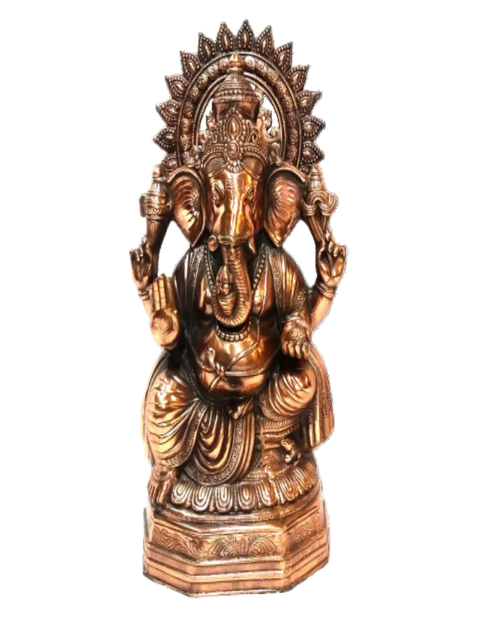 Artistic Carved Black Metal Ganesha Statue Sitting - 28"