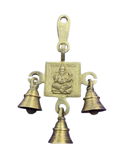 Brass Made Antique Wall Hanging Decor of Ganeshji With Bells
