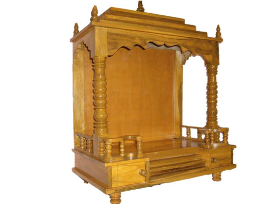 Wooden Pooja Mandir Open Style W/Steps - 24 & 36" Wide