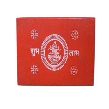 Red Printed Patala, w/ Shubh Labh & Kalash Print for Pooja