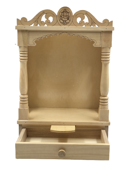 Traditional Open Simple Carving Sevan Wooden Temple - 18" & 19.5" Height