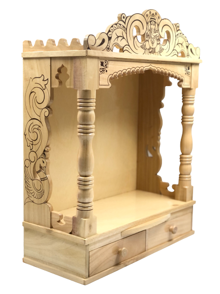 Intricate Carving Sevan Wooden Open Temple - 23.5" & 27" Height