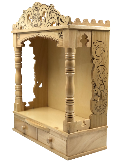 Intricate Carving Sevan Wooden Open Temple - 23.5" & 27" Height
