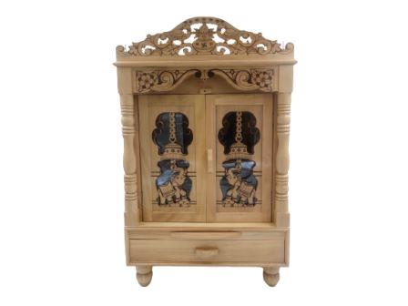 Traditional Carving Sevan Wooden Temple With Doors - 26" Height