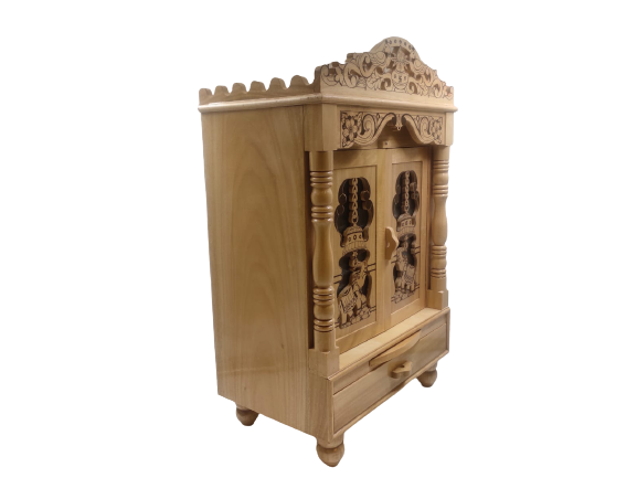 Traditional Carving Sevan Wooden Temple With Doors - 26" Height
