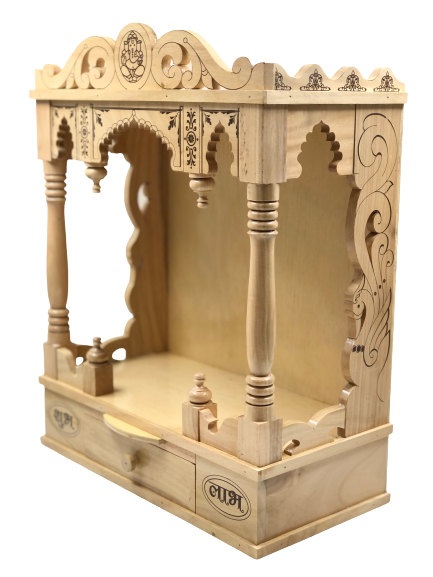 Elegant Simple Carving Sevan Wooden Open Temple - 20.5" & 22" Height