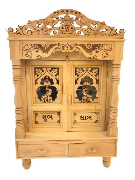Traditional Carving Sevan Wooden Temple With Doors - 32" Height