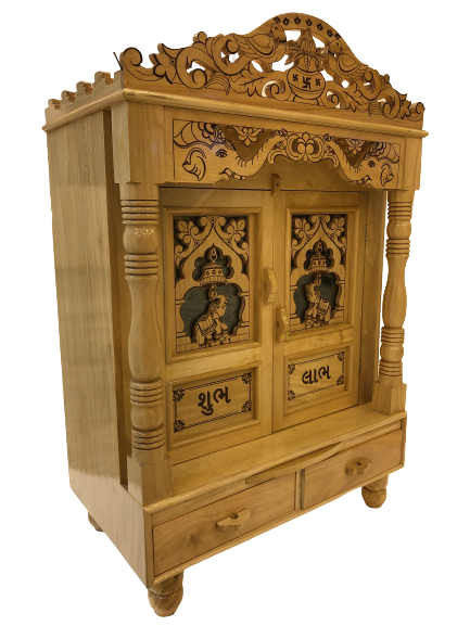 Traditional Carving Sevan Wooden Temple With Doors - 32" Height