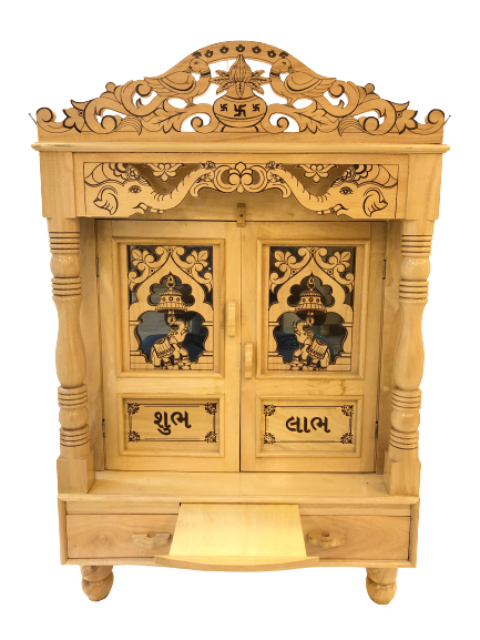 Traditional Carving Sevan Wooden Temple With Doors - 32" Height