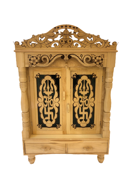 Traditional Intricate Carving Sevan Wooden Temple With Doors - 18 n 21" Wide
