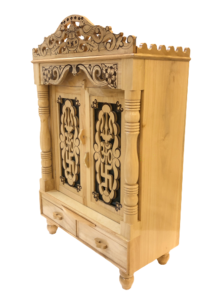 Traditional Intricate Carving Sevan Wooden Temple With Doors - 18 n 21" Wide
