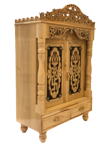 Traditional Intricate Carving Sevan Wooden Temple With Doors - 18 n 21" Wide