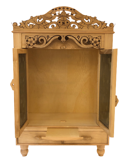 Traditional Intricate Carving Sevan Wooden Temple With Doors - 18 n 21" Wide