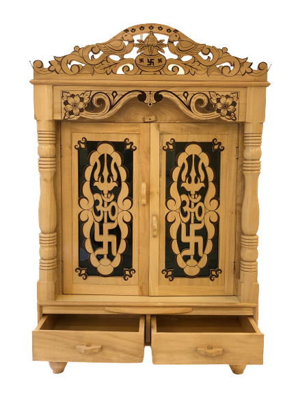 Traditional Intricate Carving Sevan Wooden Temple With Doors - 18 n 21" Wide