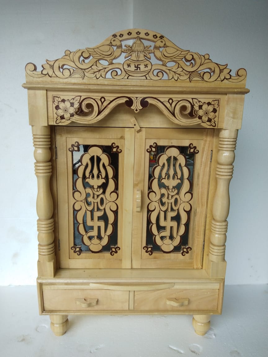 Traditional Intricate Carving Sevan Wooden Temple With Doors - 18 n 21" Wide