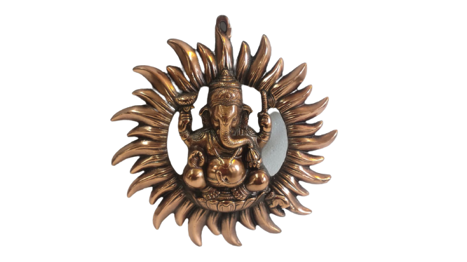 Black Metal Antique Wall Hanging Decor of Ganeshji - 11.25"