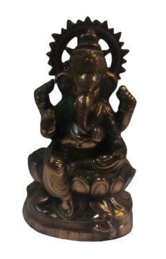 Artistic Carved Black Metal Ganesha Statue - 13"
