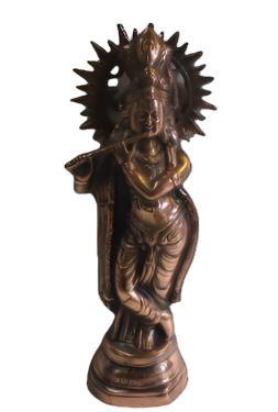 Artistic Black Metal Statue of Lord Krishna in his signature Pose 21"