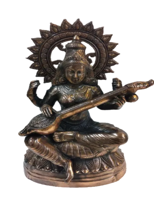 Artistic Black Metal Large Statue of Goddess Saraswati Maa 27.50"