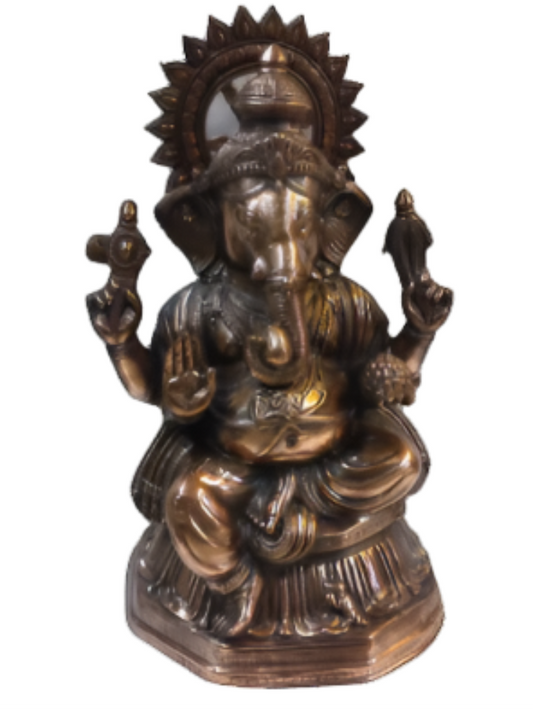 Artistic Carved Big Black Metal Ganesha Statue - 32"