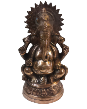 Artistic Carved Black Metal Ganesha Statue - 26.75 Inch