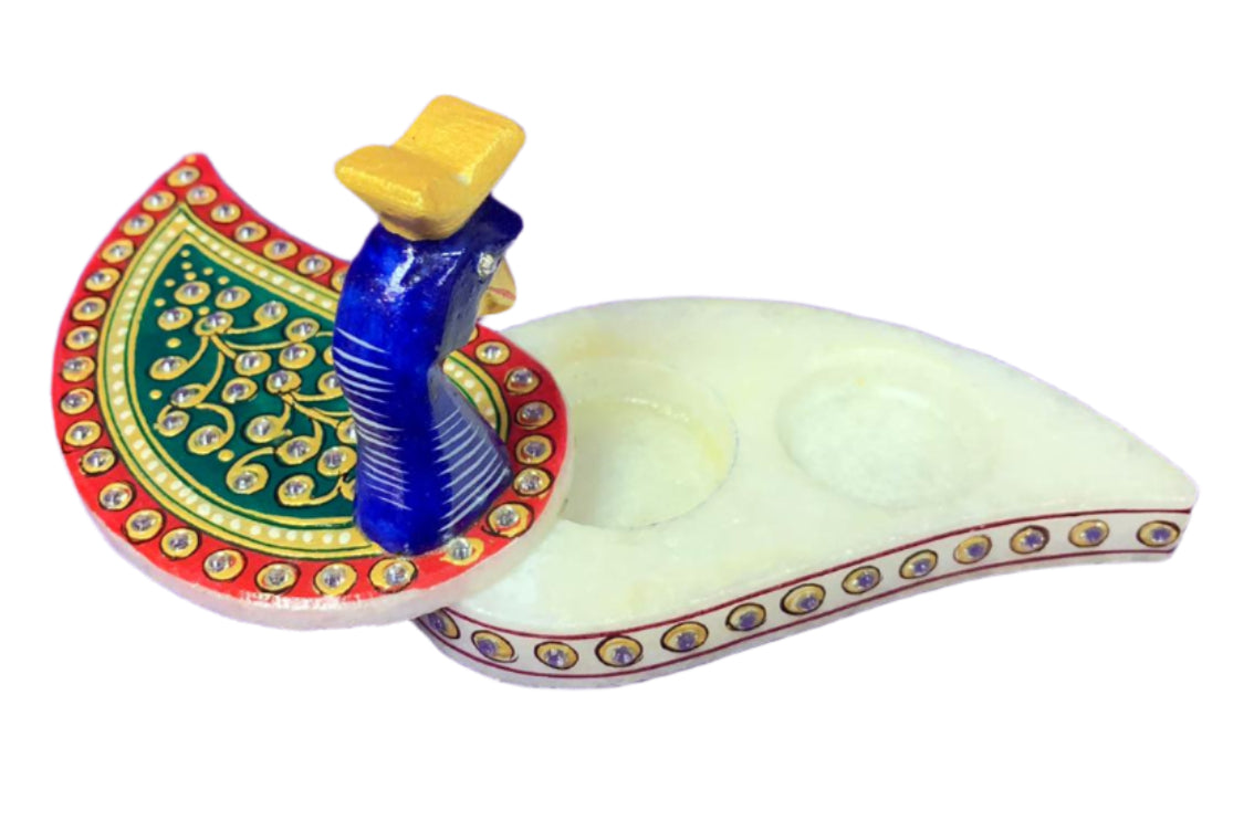 Marble Peacock Shape Chopra / Kumkum Holder