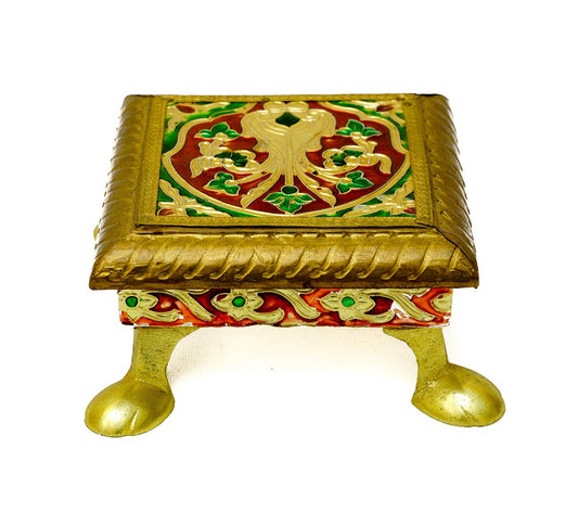 Intricate Golden Meenakari Bajot Chowki Mandir Deity 6"