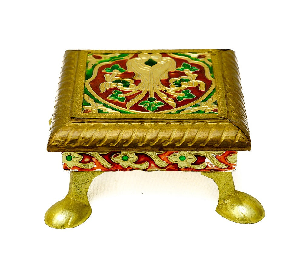 Intricate Golden Meenakari Bajot Chowki Mandir Deity 6"