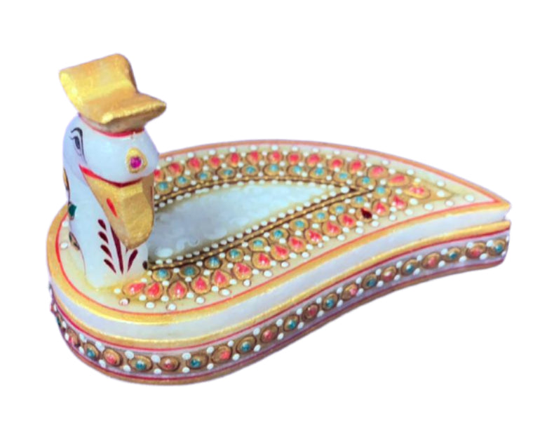 Marble Peacock Shape Chopra / Kumkum Holder